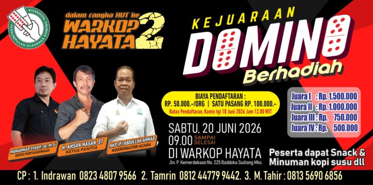 Ayo Ramaikan Turnamen Domino Berhadiah Meriah Warnai HUT ke-2 Warkop Hayata