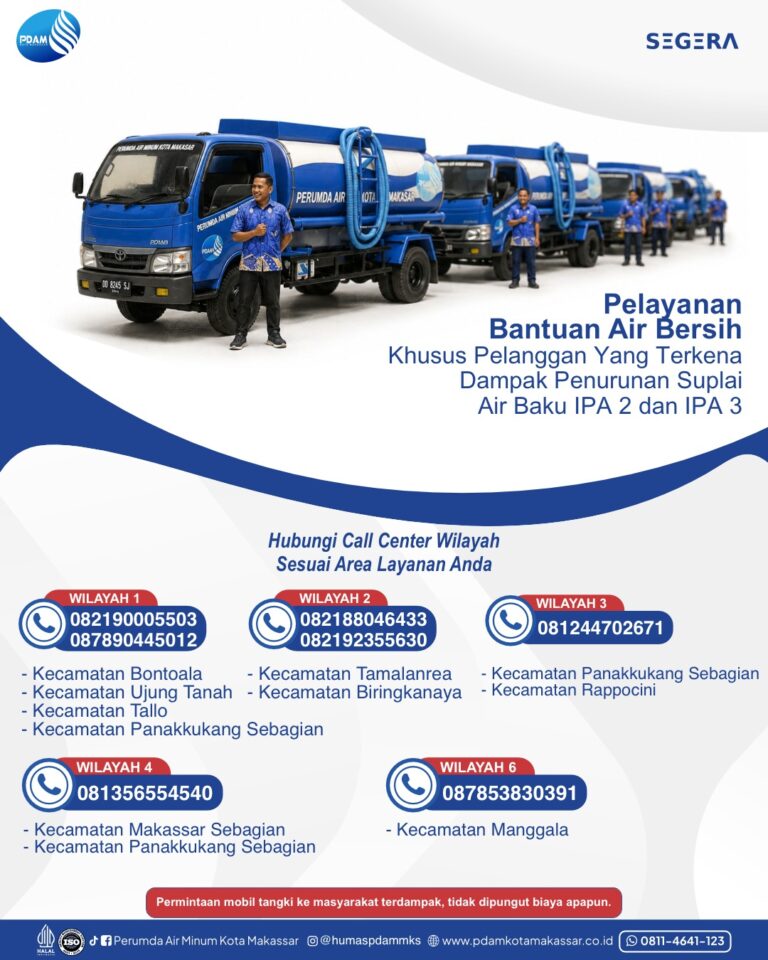 Perumda Air Minum Makassar Kerahkan Armada Tangki Layani Pelanggan Terdampak IPA 2 dan IPA 3