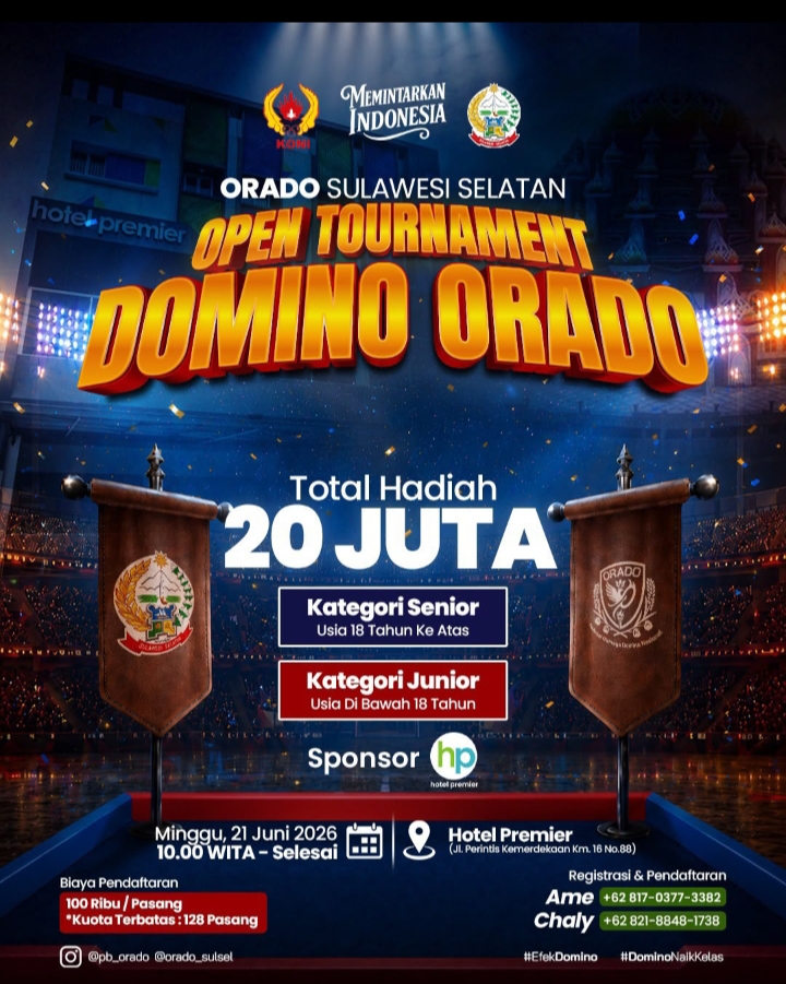 Open Turnamen Domino Orado Sulsel Siap Digelar di Hotel Premier, Perebutkan Hadiah Rp20 Juta