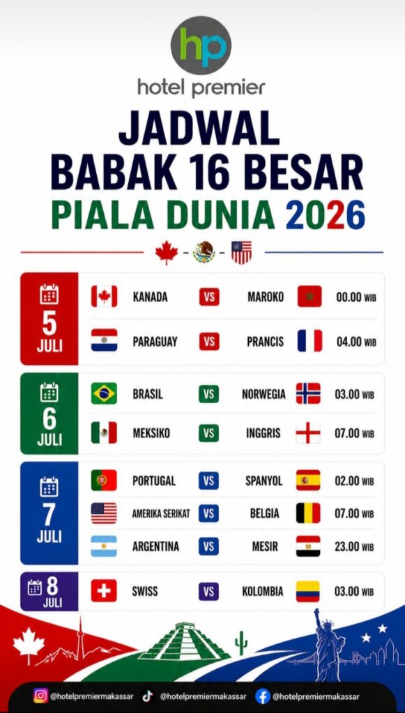 Hotel Premier Makassar Ajak Pecinta Bola Nobar Babak 16 Besar Piala Dunia 2026, Suasana Seru dengan Menu Kafe Ramah di Kantong