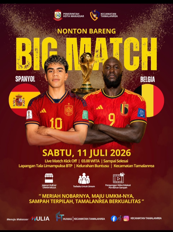 Camat Tamalanrea Ajak Warga Meriahkan Nobar Big Match Spanyol vs Belgia, Sekaligus Dukung Edukasi Pengelolaan Sampah dan UMKM