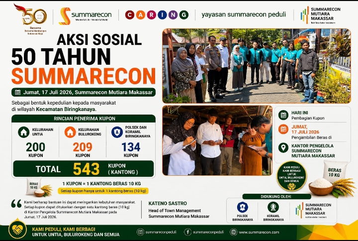 Summarecon Mutiara Makassar Bagikan Kupon Beras Gratis 10 Kg untuk 543 Warga di Untia, Bulurokeng, dan Aparat Keamanan