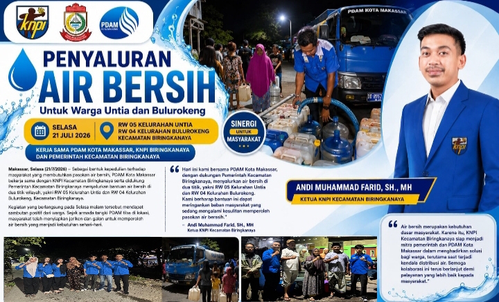 KNPI Biringkanaya Bersama PDAM Kota Makassar dan Kecamatan Salurkan Bantuan Air Bersih untuk Warga Rw 5 Untia dan Rw 4 Bulurokeng