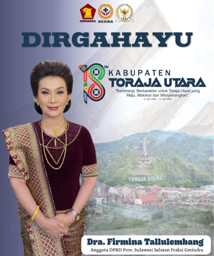 Dra. Firmina Tallulembang Sampaikan Ucapan Dirgahayu ke-18 Kabupaten Toraja Utara, Harapkan Daerah Semakin Maju dan Sejahtera