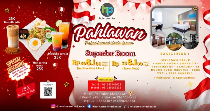 Agustus Makin Meriah! Hotel Premier Makassar Tebar Promo “Pahlawan” Mulai Rp338 Ribuan