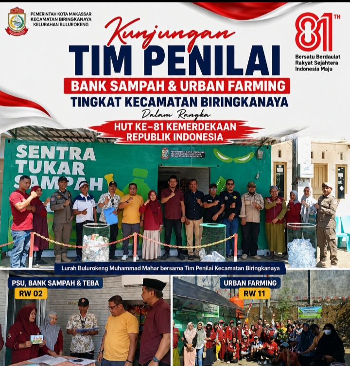 Tim Penilai Kecamatan Biringkanaya Kunjungi Bank Sampah dan Urban Farming Kelurahan Bulurokeng Di Sambut Langsung Lurah