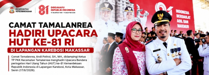 Camat Tamalanrea Hadiri Upacara HUT ke-81 RI di Lapangan Karebosi, Diikuti Seluruh Lurah dan Ketua TP PKK Kelurahan