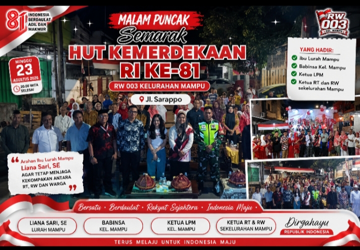 Malam Puncak Semarak HUT Kemerdekaan RI ke-81, Warga RW 003 Kelurahan Mampu Kompak Rayakan Kemerdekaan
