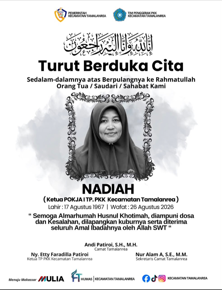 Kabar Duka, Ketua Pokja I TP PKK Kecamatan Tamalanrea Nadiah Berpulang