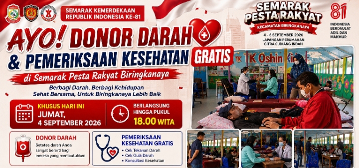 Ayo Donor Darah dan Pemeriksaan Kesehatan Gratis di Semarak Pesta Rakyat Biringkanaya