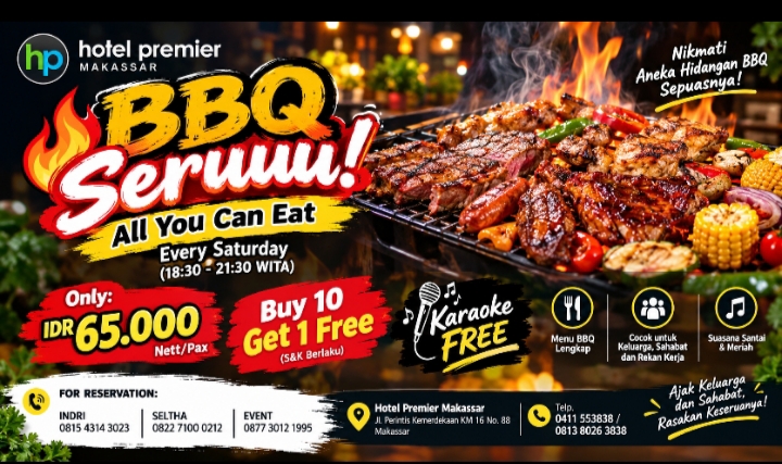BBQ Seruuu di Hotel Premier Makassar, All You Can Eat Mulai Rp65 Ribu