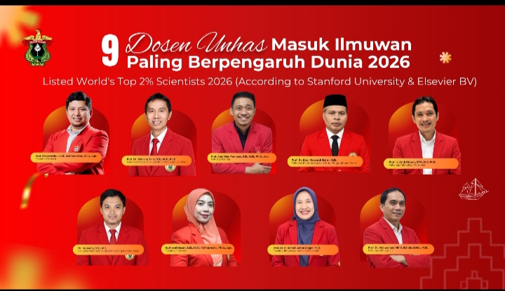 9 Ilmuwan Unhas Masuk World’s Top 2% Scientists 2026, Rekognisi Riset Global Terus Bertumbuh