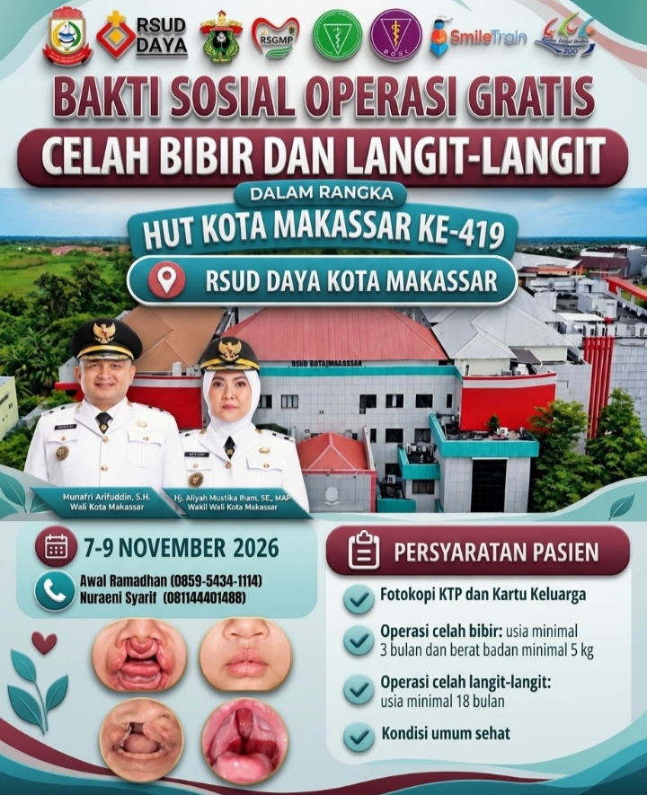 Semarak HUT ke-419 Makassar, RSUD Daya Hadirkan Operasi Celah Bibir dan Langit-Langit Gratis